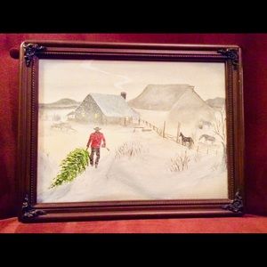 Cowboy carrying a Christmas tree oil on canvas
